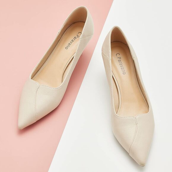 C.Paravano Pointy Kitten Heels – White D3 - Picture 2 of 4